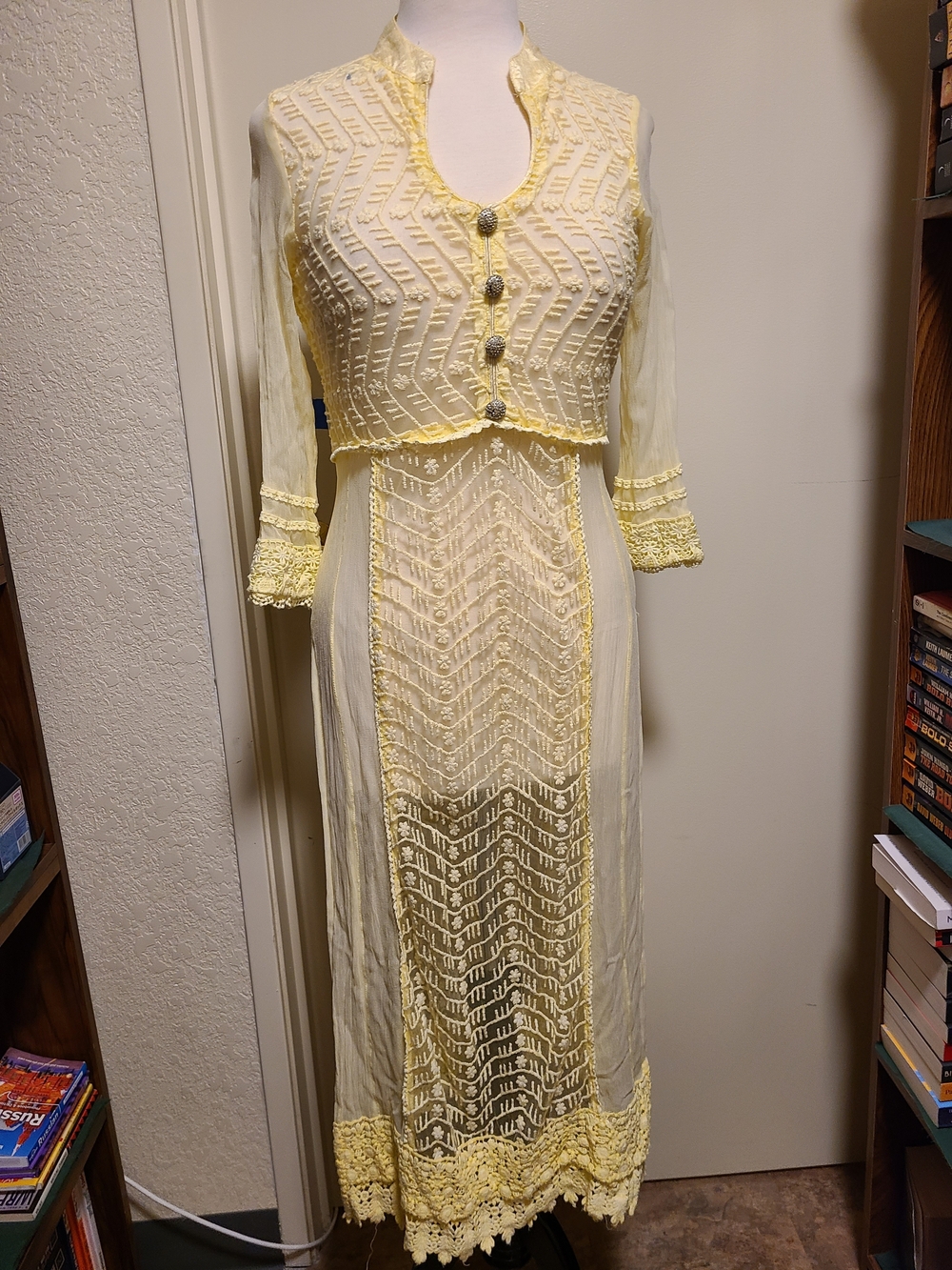 "Rhythm" Yellow Sheer Embroidered Midi Cover Up/indian Gown.
